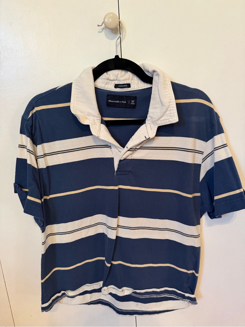 Abercrombie & Fitch Navy and White Striped Polo